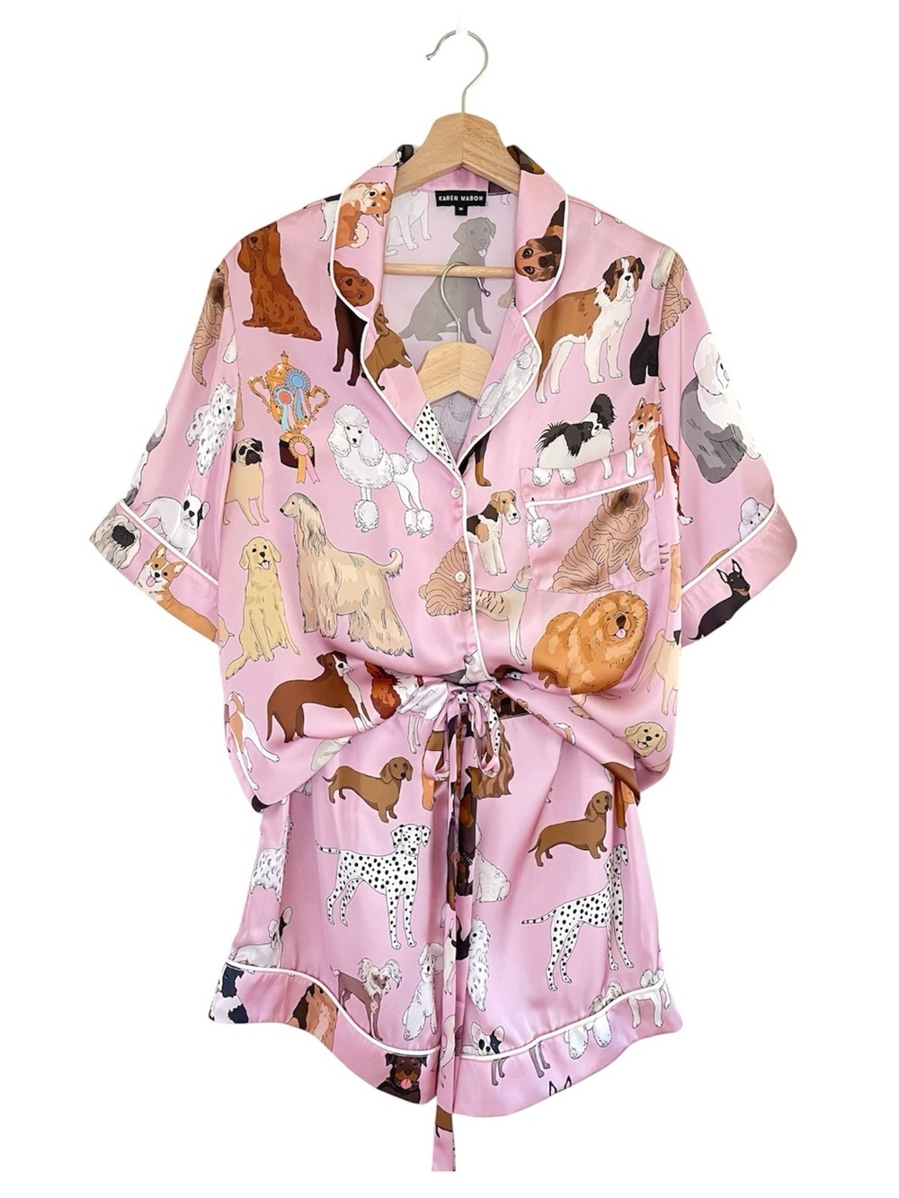 Karen Mabon Crufts Satin Pajamas Dog Lover Short Set Pink Medium / Large Kidcore